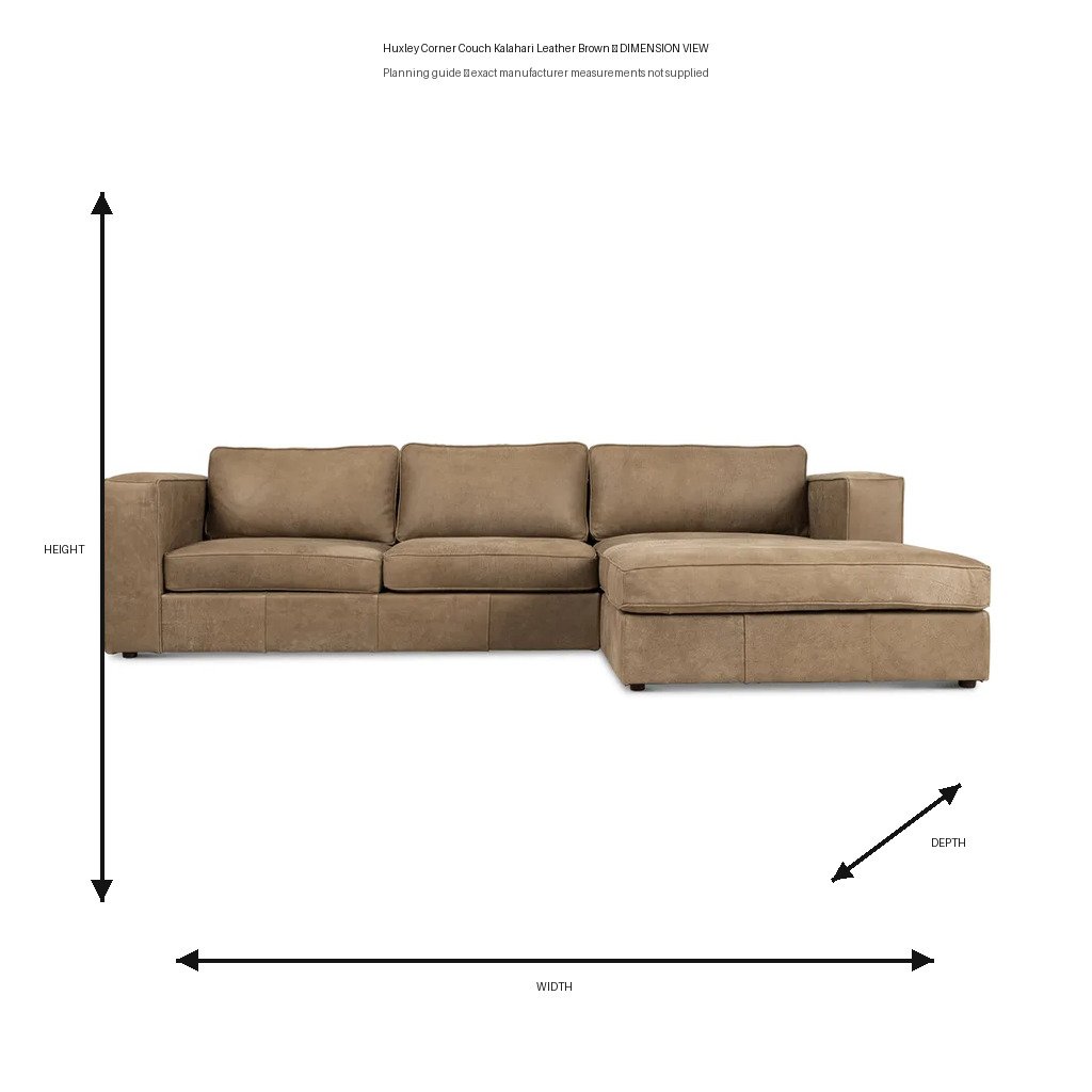 Huxley Corner Couch Kalahari Leather Brown Dimension