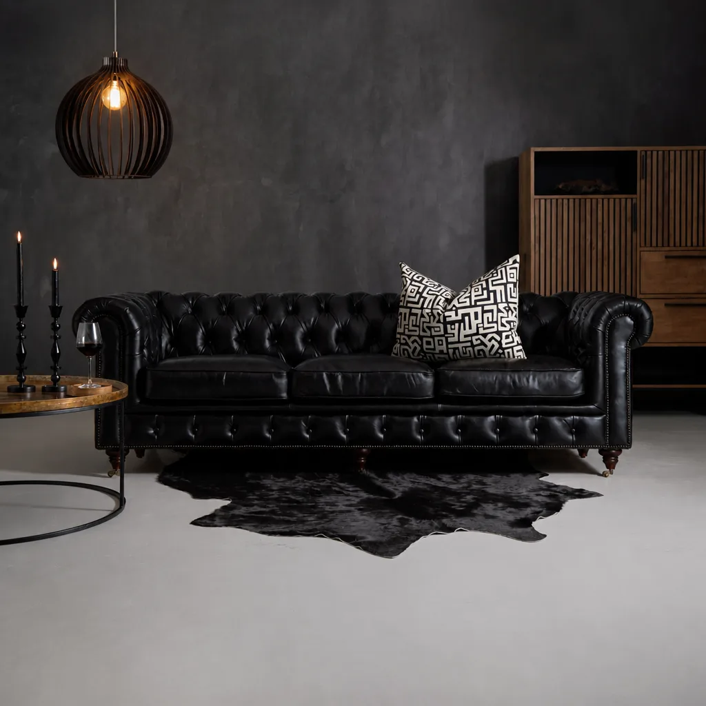 Jefferson Chesterfield 3 Seater Leather Couch – Burnt Tobacco