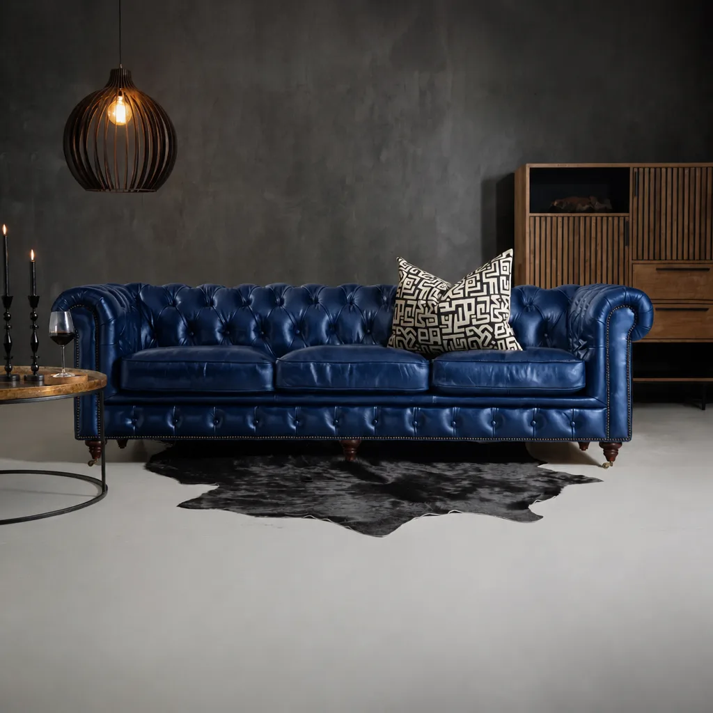 Jefferson Chesterfield 3 Seater Leather Couch – Burnt Tobacco