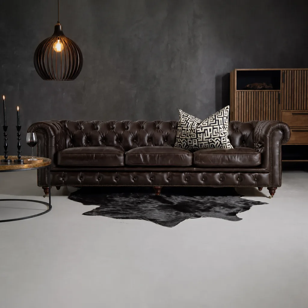 Jefferson Chesterfield 3 Seater Leather Couch – Burnt Tobacco