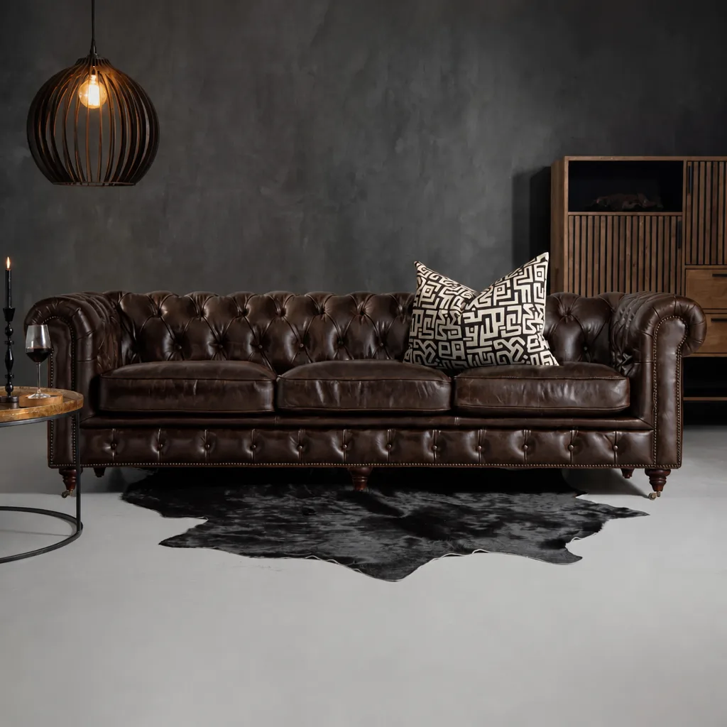 Jefferson Chesterfield 3 Seater Leather Couch – Burnt Tobacco