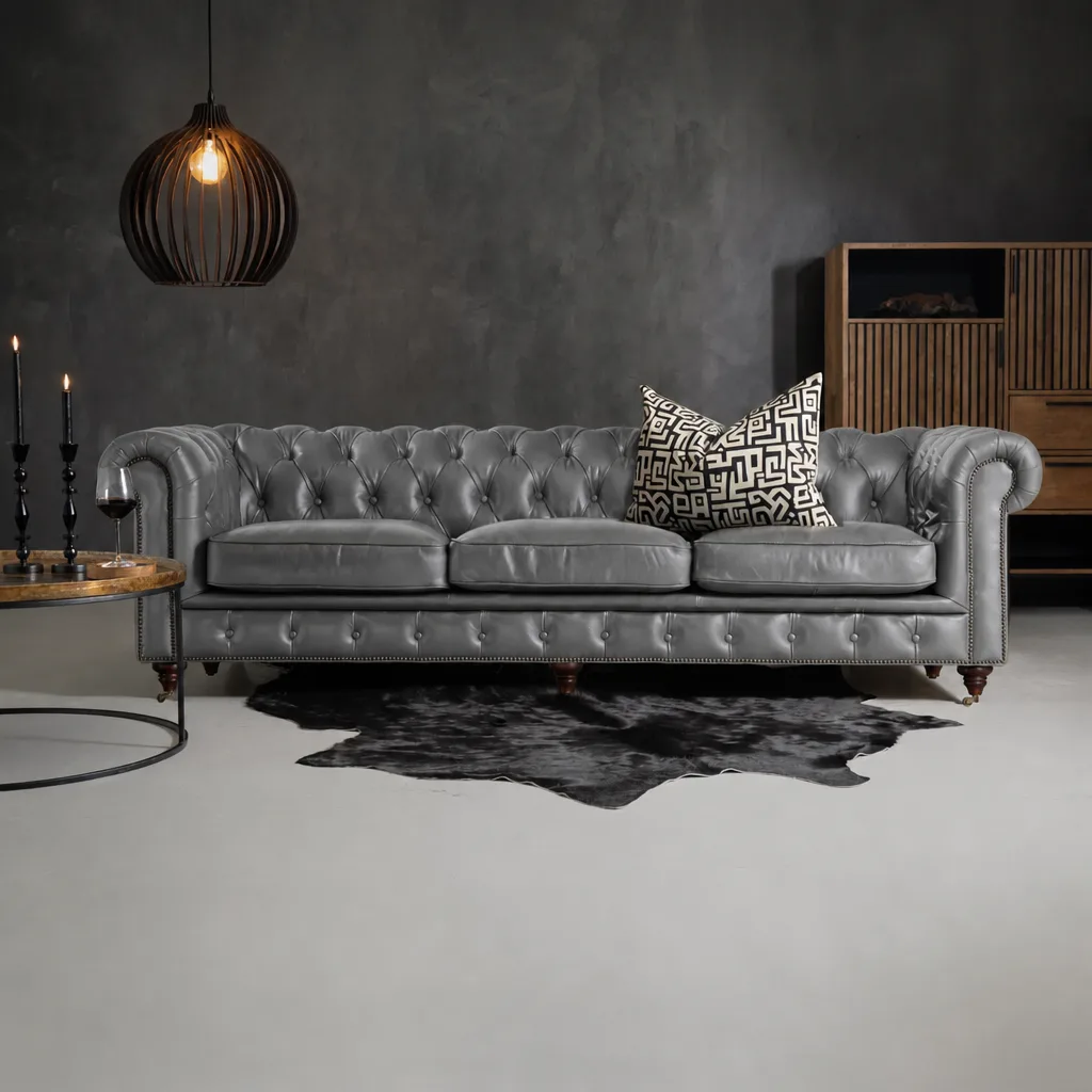 Jefferson Chesterfield 3 Seater Leather Couch – Burnt Tobacco