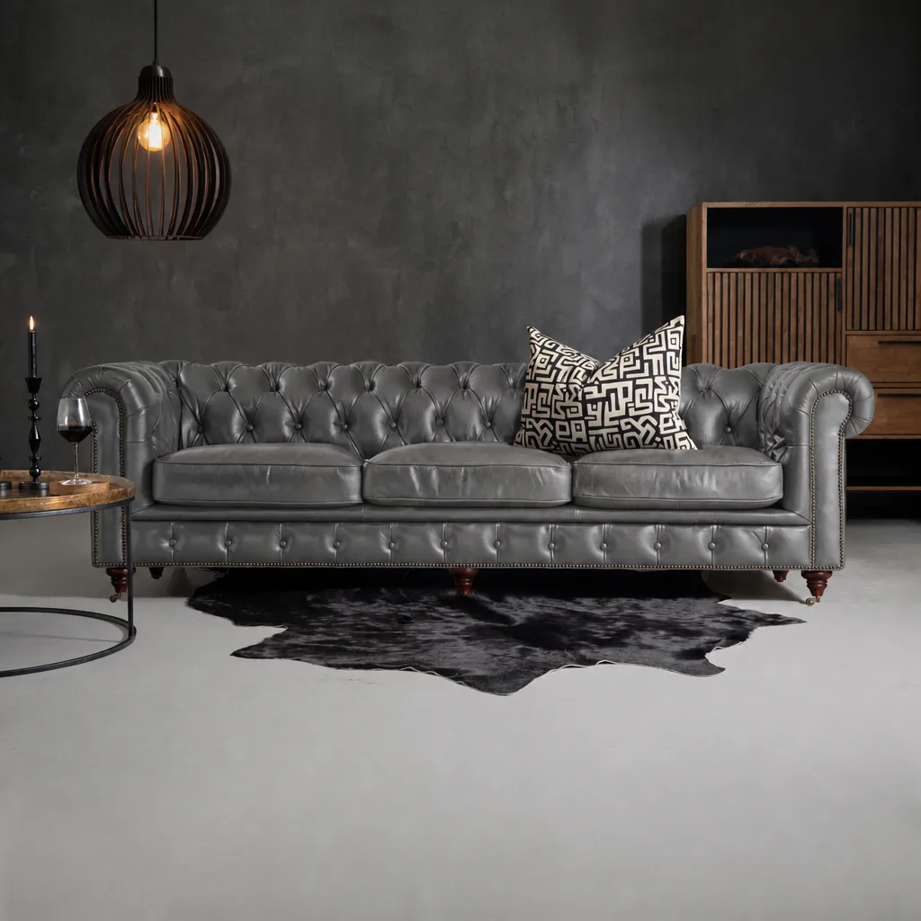 Jefferson Chesterfield 3 Seater Leather Couch – Burnt Tobacco