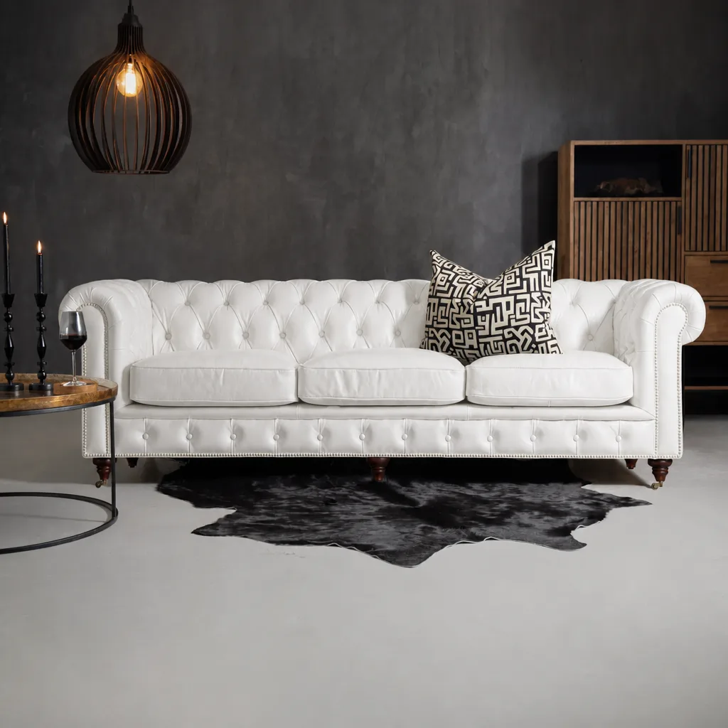 Jefferson Chesterfield 3 Seater Leather Couch – Burnt Tobacco