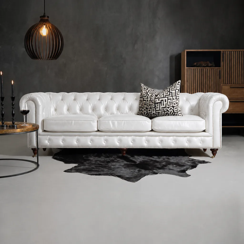 Jefferson Chesterfield 3 Seater Leather Couch – Burnt Tobacco