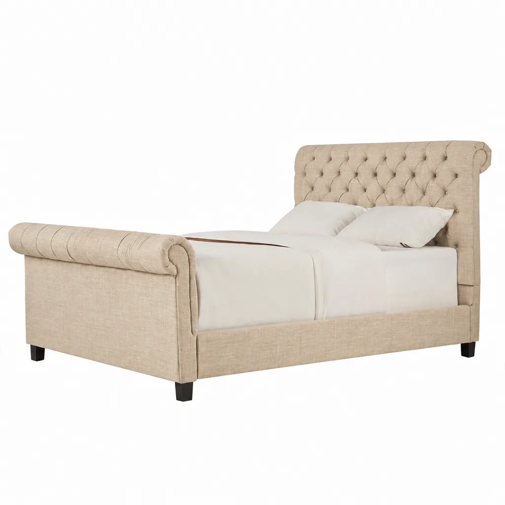 Knight Rolled Tufted Upholstered Sleigh Bed