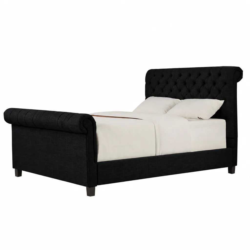 Knight Rolled Tufted Upholstered Sleigh Bed