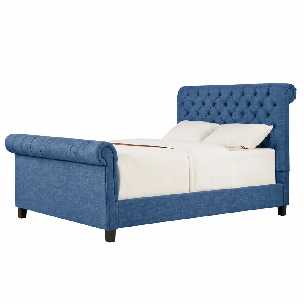 Knight Rolled Tufted Upholstered Sleigh Bed