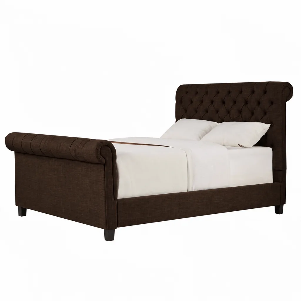 Knight Rolled Tufted Upholstered Sleigh Bed