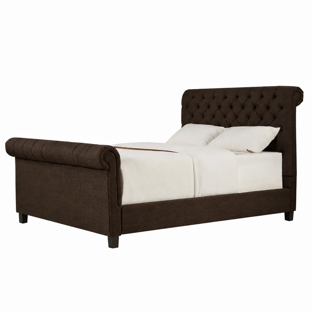 Knight Rolled Tufted Upholstered Sleigh Bed