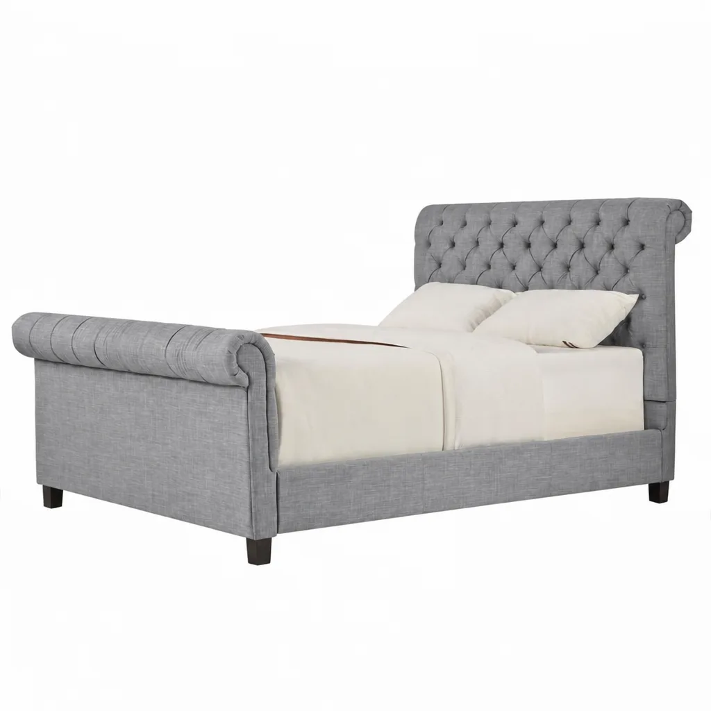 Knight Rolled Tufted Upholstered Sleigh Bed
