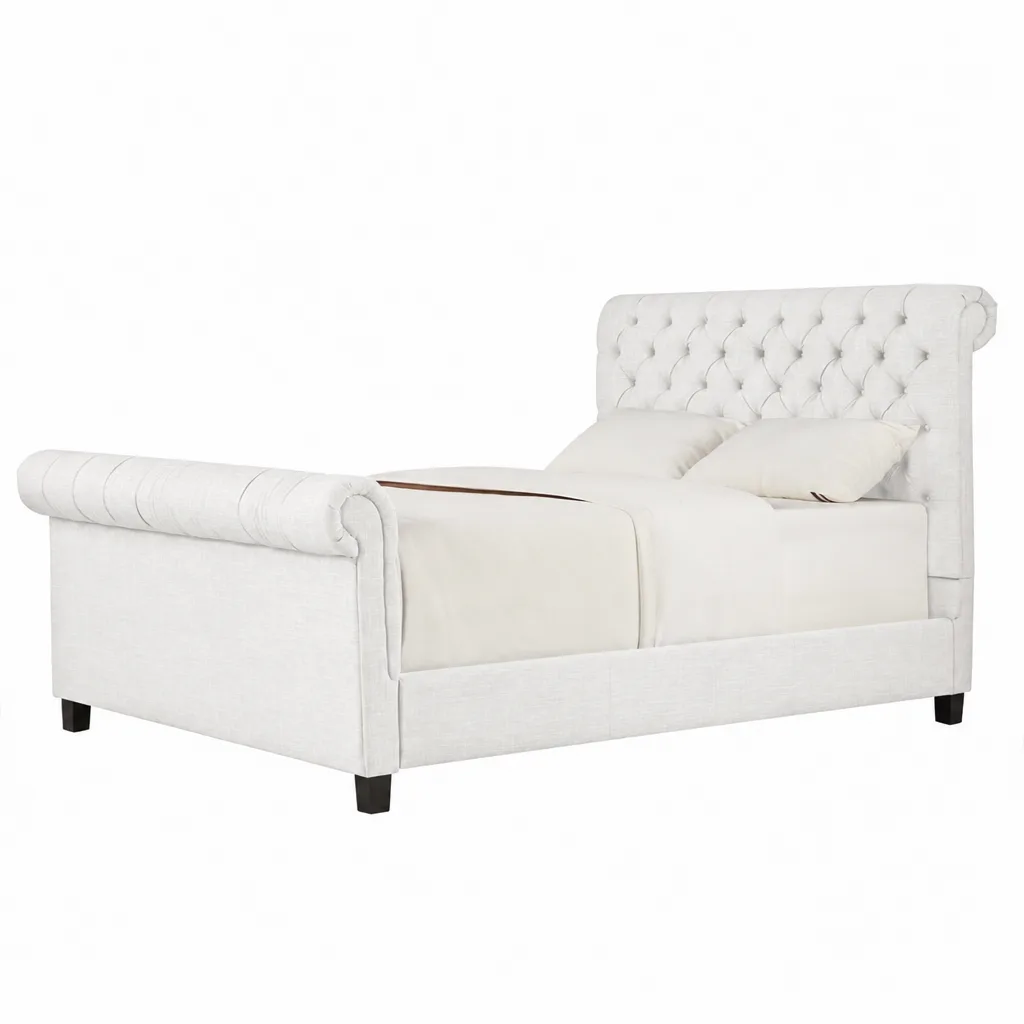 Knight Rolled Tufted Upholstered Sleigh Bed