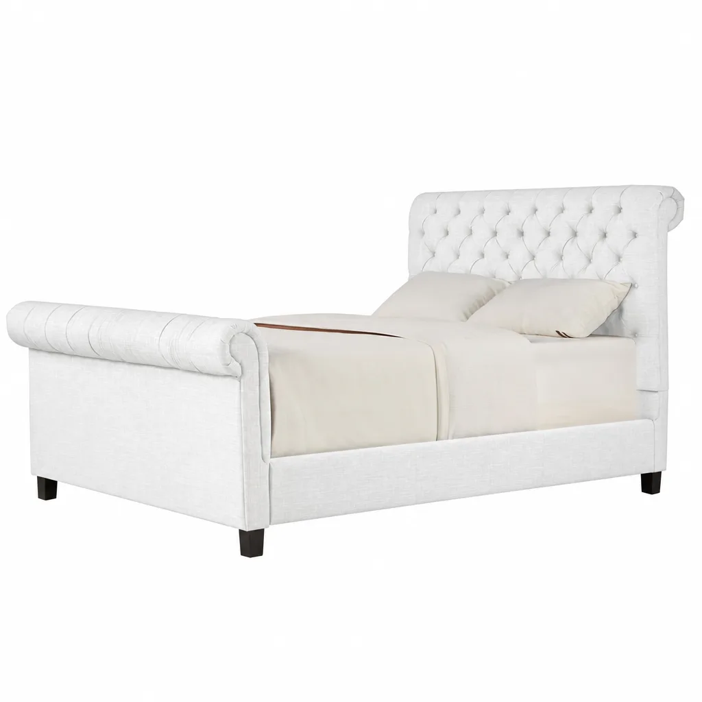 Knight Rolled Tufted Upholstered Sleigh Bed