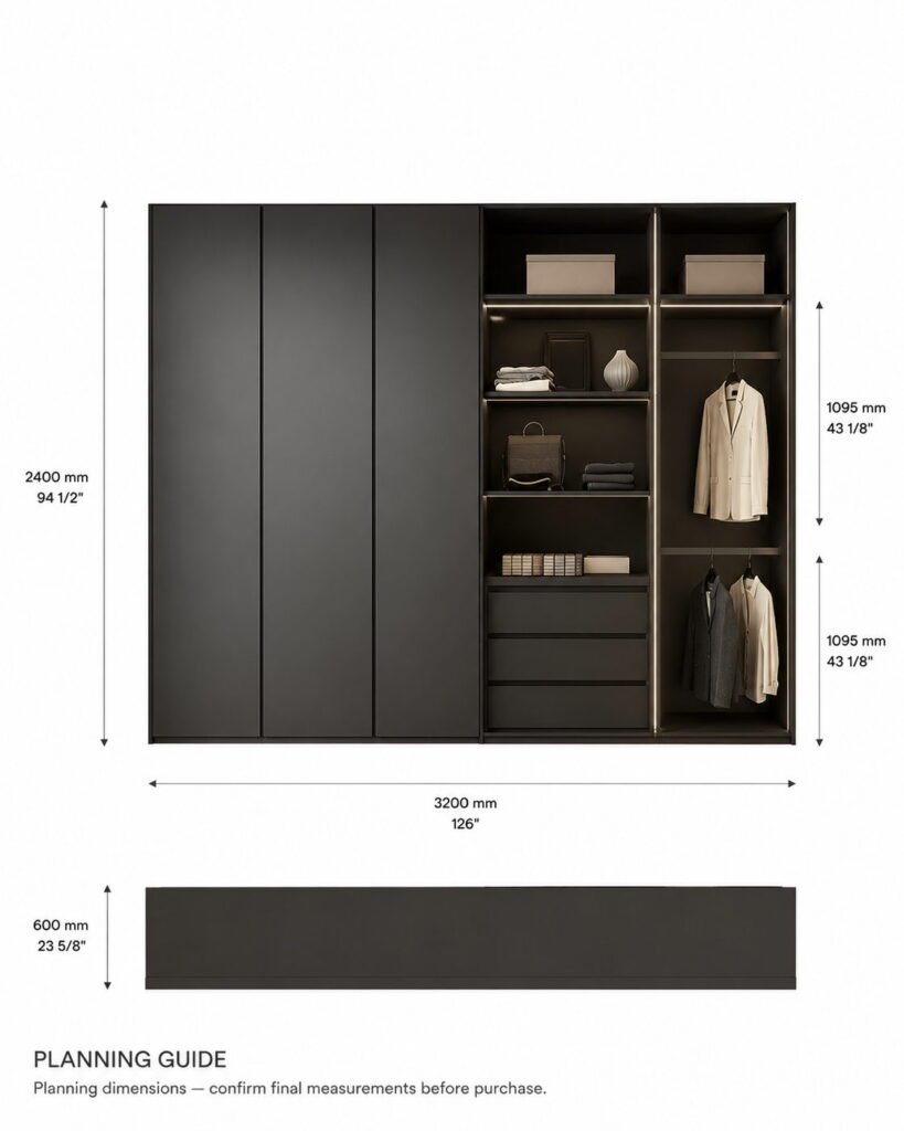 LORENZO ARCHITECTURAL PANEL WARDROBE Dimension