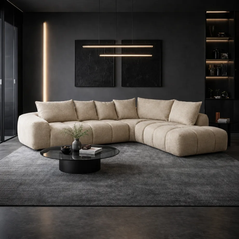 Modern Luxe L Shaped Sectional Sofa With Coffee Table