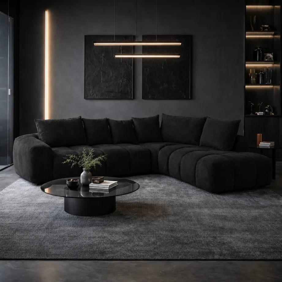 Modern Luxe L Shaped Sectional Sofa With Coffee Table