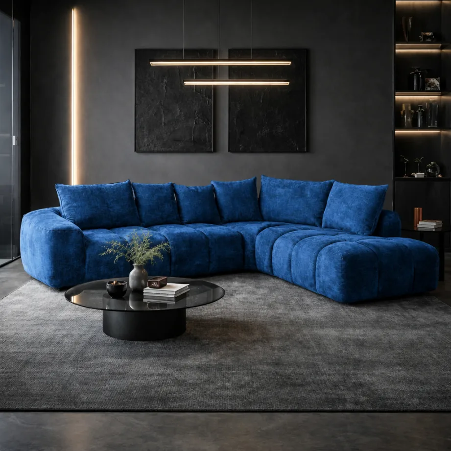 Modern Luxe L Shaped Sectional Sofa With Coffee Table