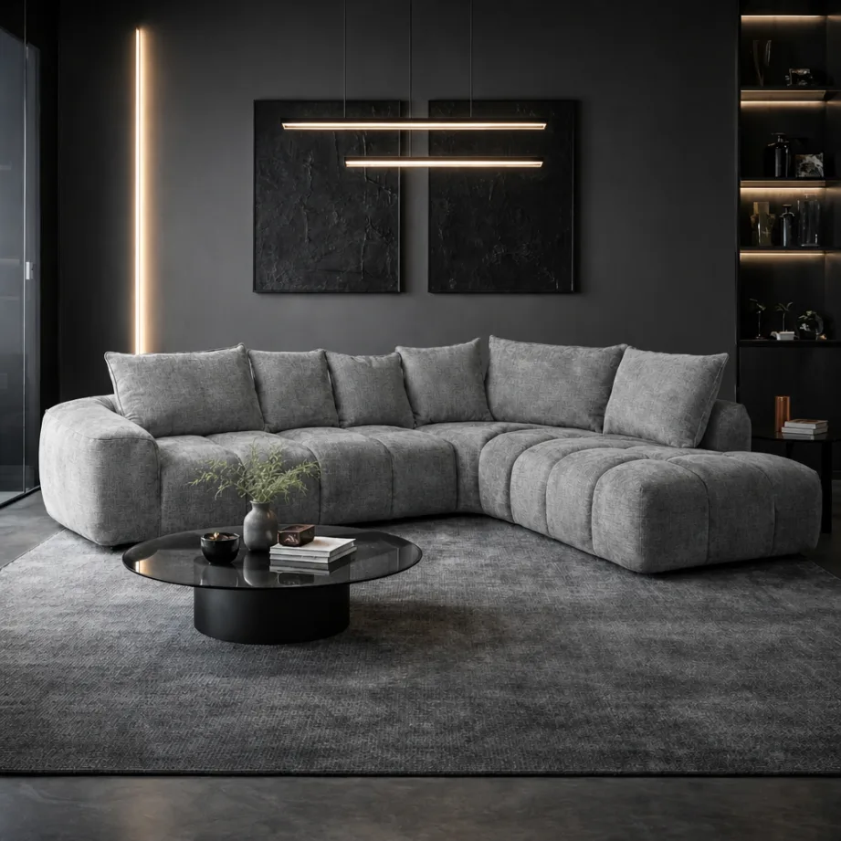 Modern Luxe L Shaped Sectional Sofa With Coffee Table