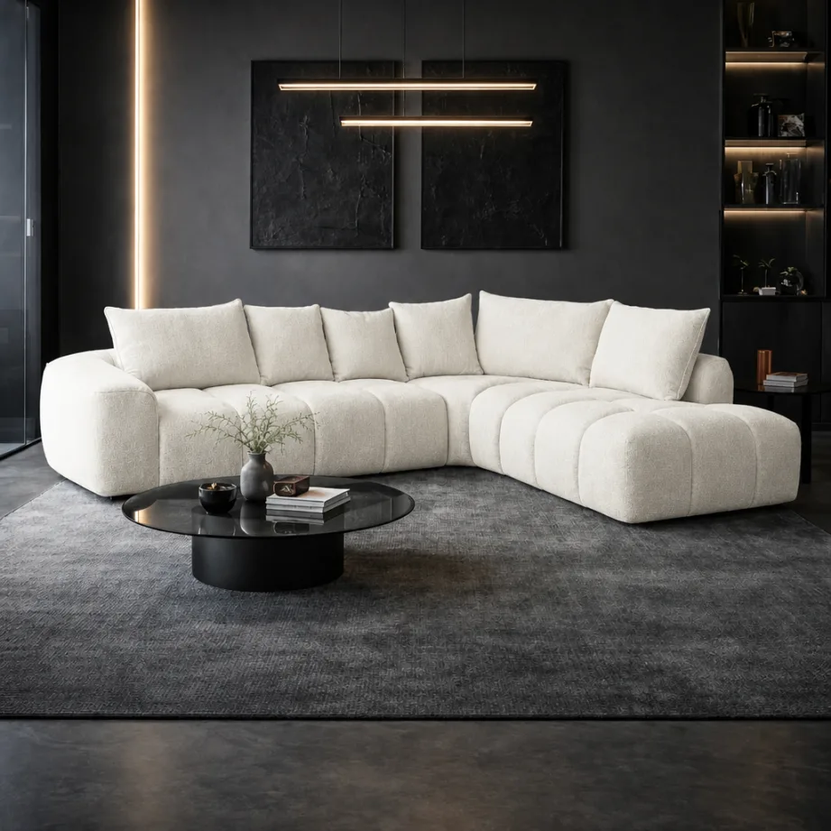 Modern Luxe L Shaped Sectional Sofa With Coffee Table