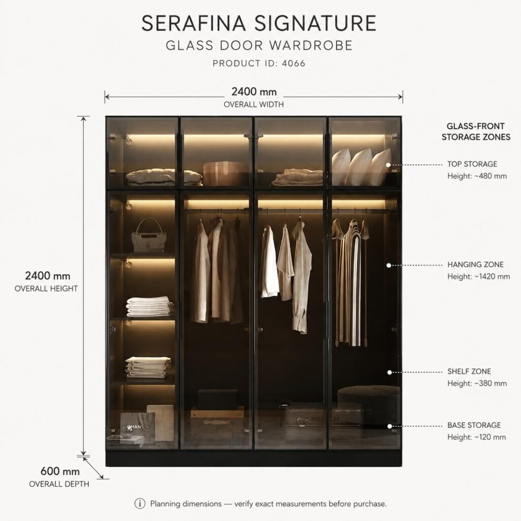 SERAFINA SIGNATURE GLASS DOOR WARDROBE Dimension