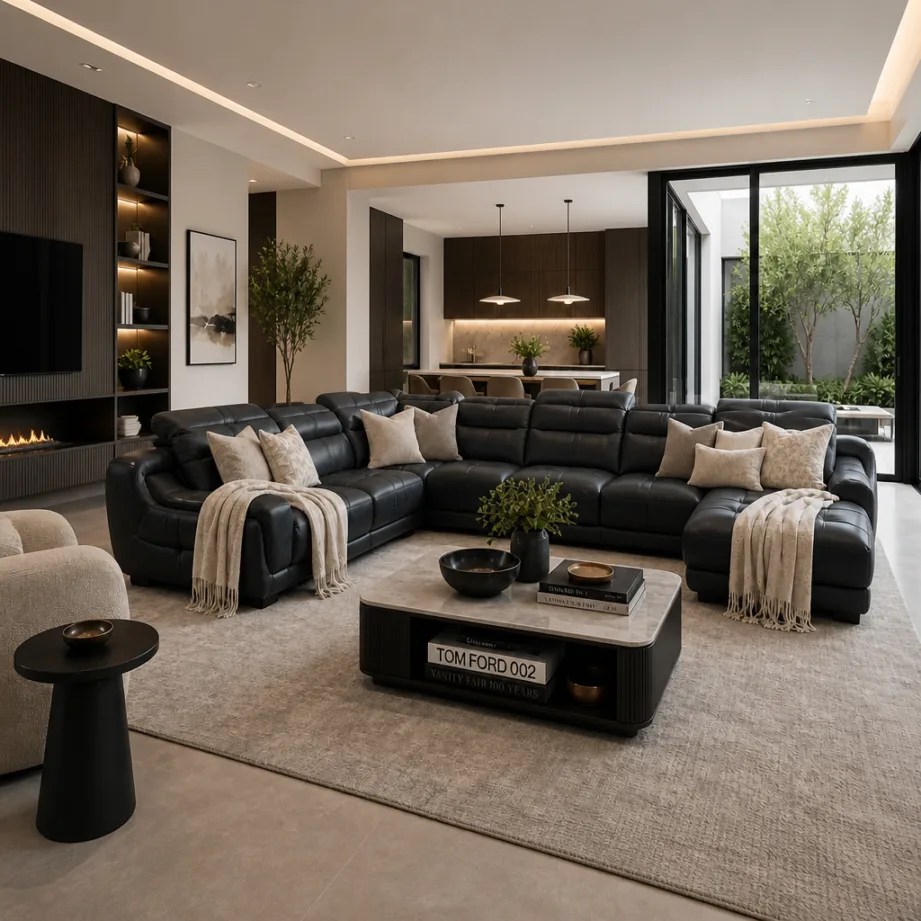 Signature Cream Sectional Sofa With Marble Coffee Table