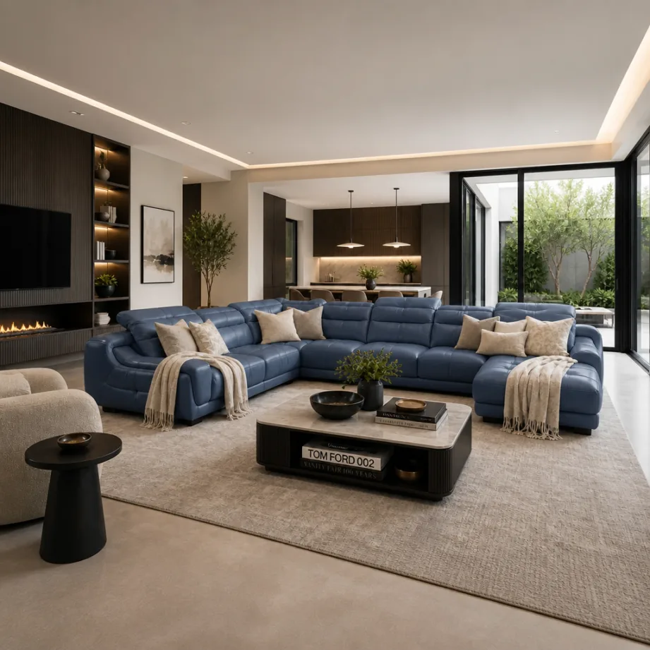 Signature Cream Sectional Sofa With Marble Coffee Table