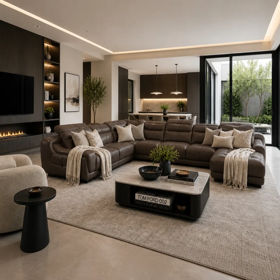 Signature Cream Sectional Sofa With Marble Coffee Table