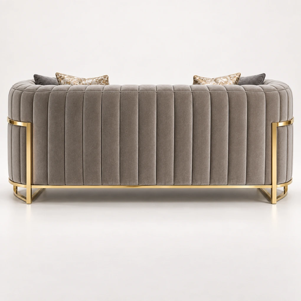 Valencia Curve 2 Seater Sofa – Taupe & Gold - Image 4