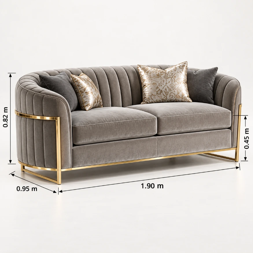 Valencia Curve 2 Seater Sofa – Taupe & Gold - Image 2