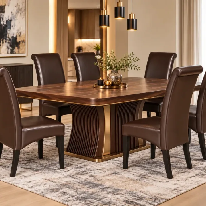 Verona Royale 6-Seater Walnut & Leather Dining Set