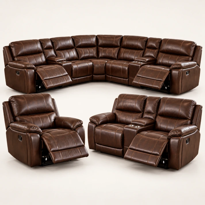 Monaco Luxury Recliner Lounge Suite – Corner Sofa, 2-Seater & Single Recliner – Dark Brown - Image 9