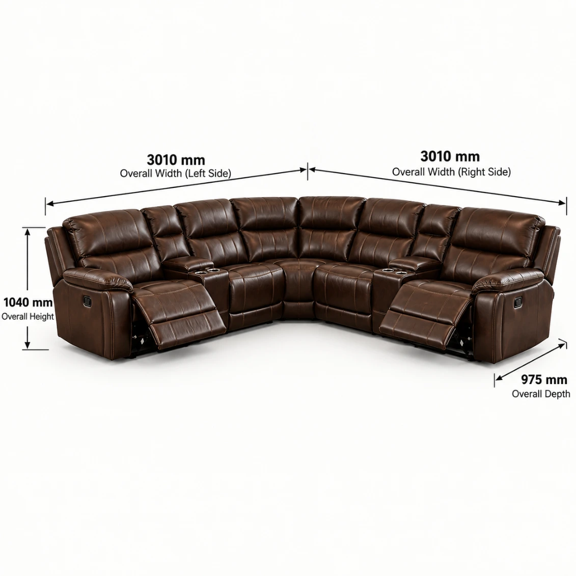 Monaco Luxury Recliner Lounge Suite – Corner Sofa, 2-Seater & Single Recliner – Dark Brown - Image 5