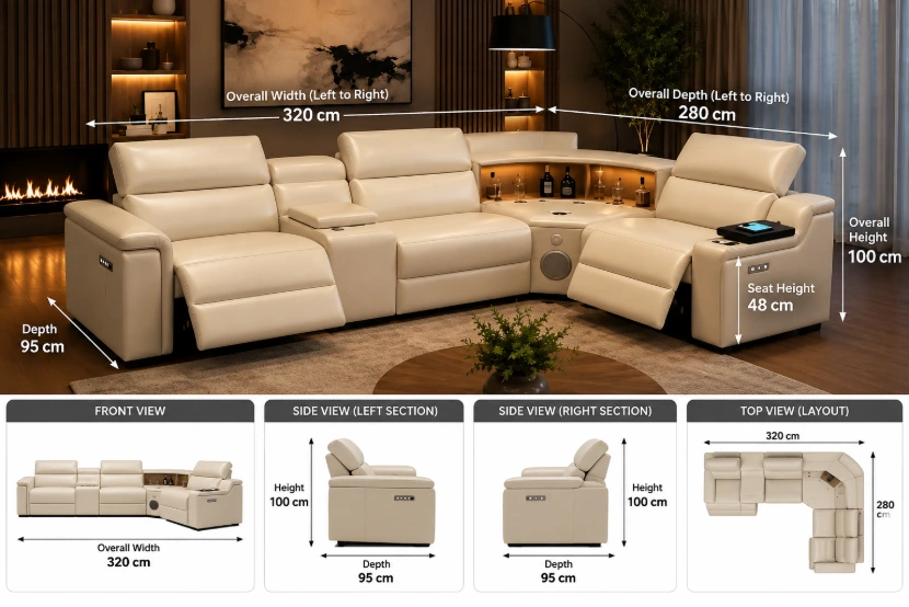 Cortiva Luxury Full Leather Electric Recliner Corner Sofa - Image 2