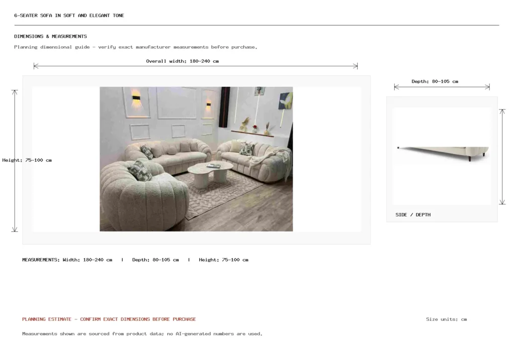 6-seater sofa in soft and elegant tone Dimension