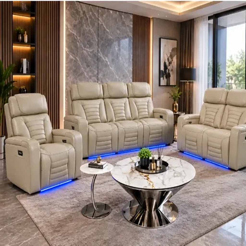 Cortiva 3+2+1 Luxury Electric Recliner Sofa Set - Beige AI