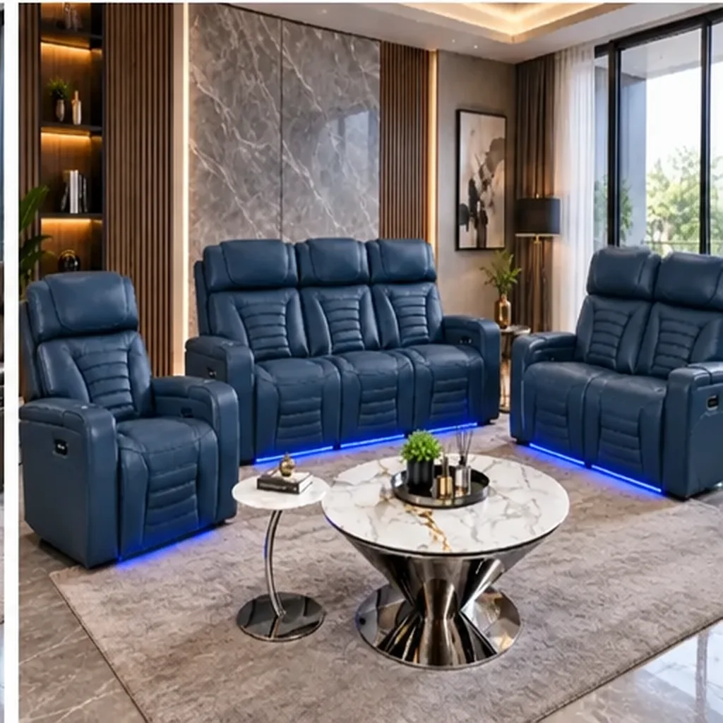 Cortiva 3+2+1 Luxury Electric Recliner Sofa Set - Blue AI