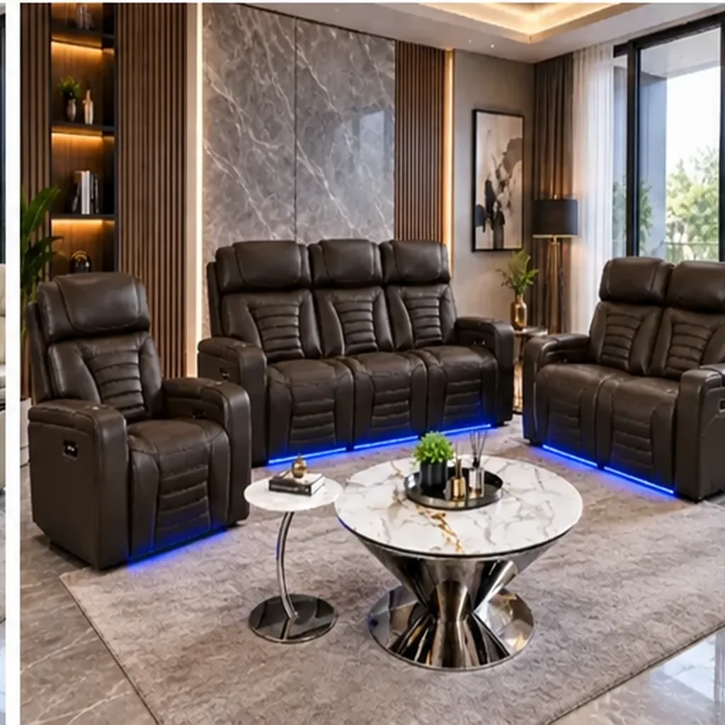 Cortiva 3+2+1 Luxury Electric Recliner Sofa Set - Dark Brown AI