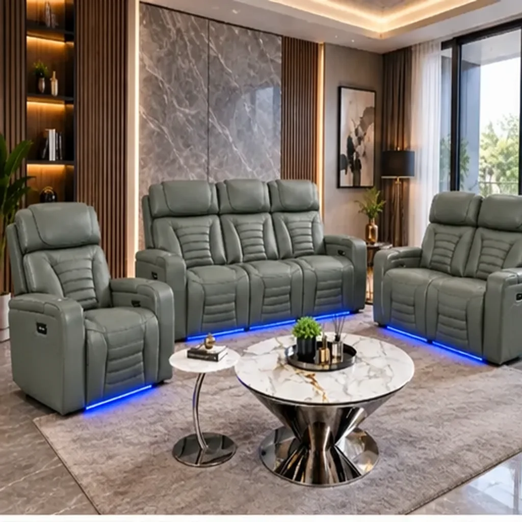 Cortiva 3+2+1 Luxury Electric Recliner Sofa Set - Sage Green AI