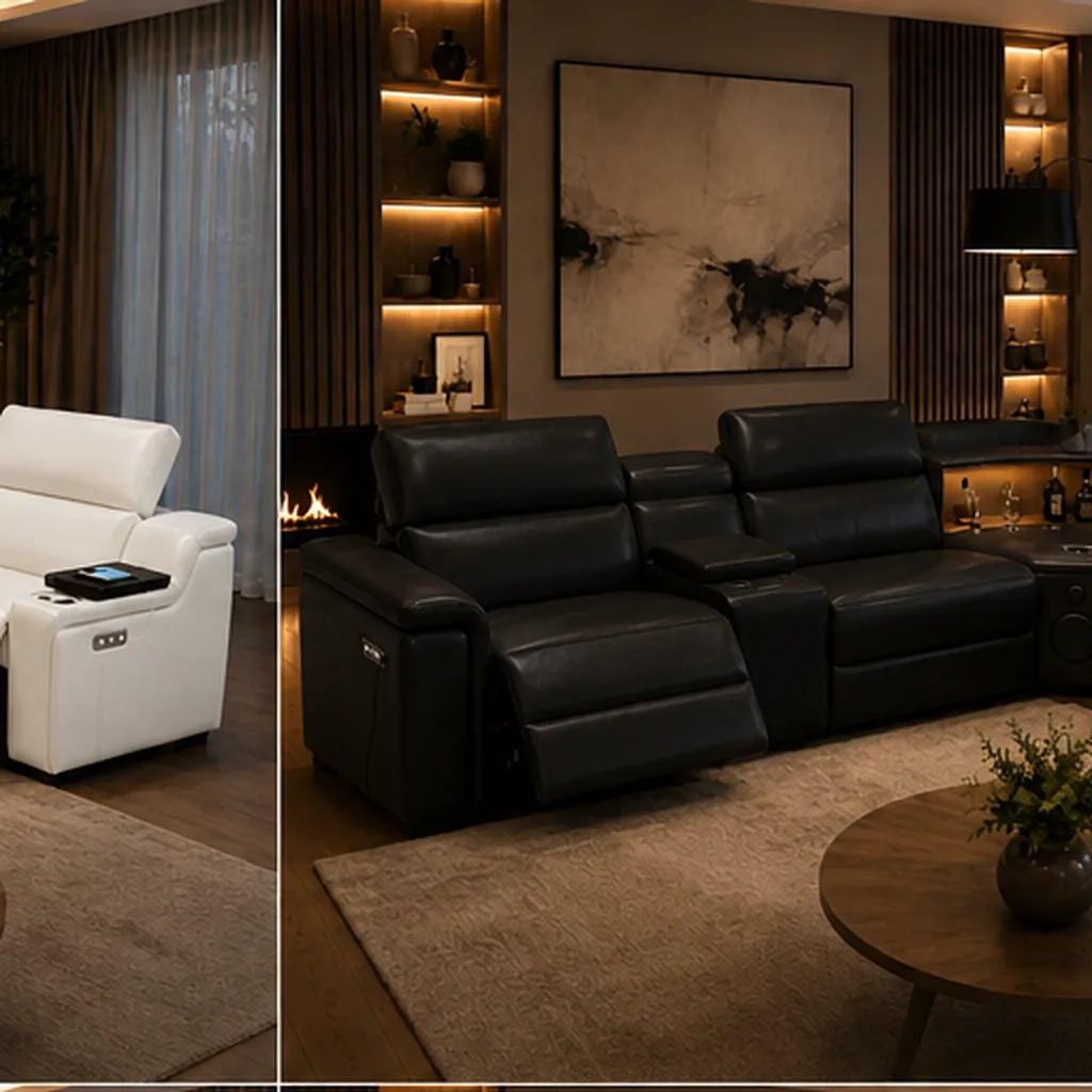Cortiva Luxury Full Leather Electric Recliner Corner Sofa - Black AI
