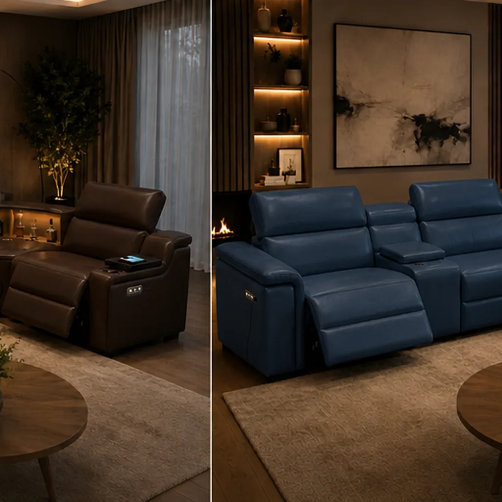 Cortiva Luxury Full Leather Electric Recliner Corner Sofa - Blue AI