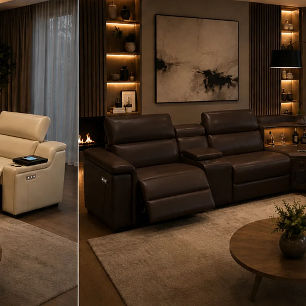 Cortiva Luxury Full Leather Electric Recliner Corner Sofa - Dark Brown AI