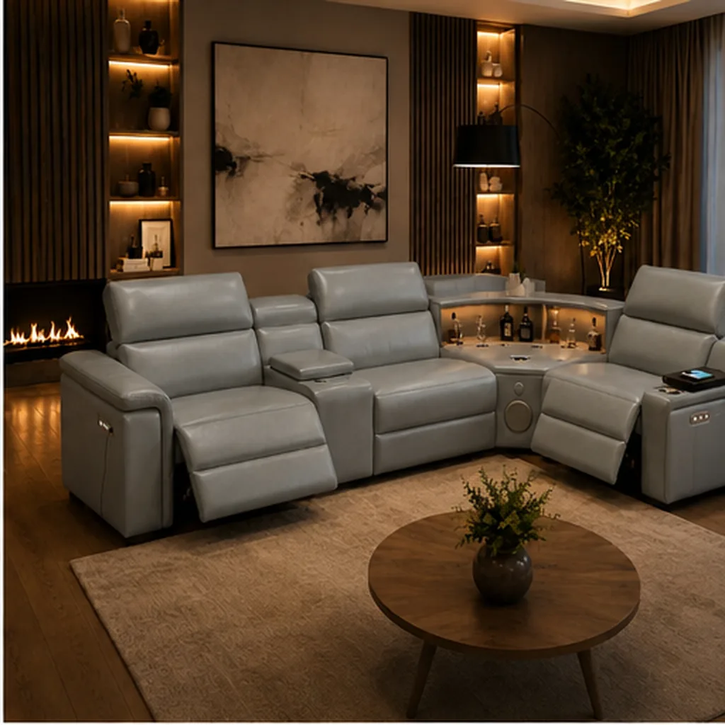 Cortiva Luxury Full Leather Electric Recliner Corner Sofa - Grey AI