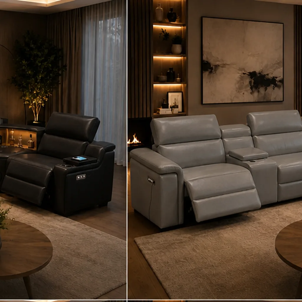 Cortiva Luxury Full Leather Electric Recliner Corner Sofa - Grey AI
