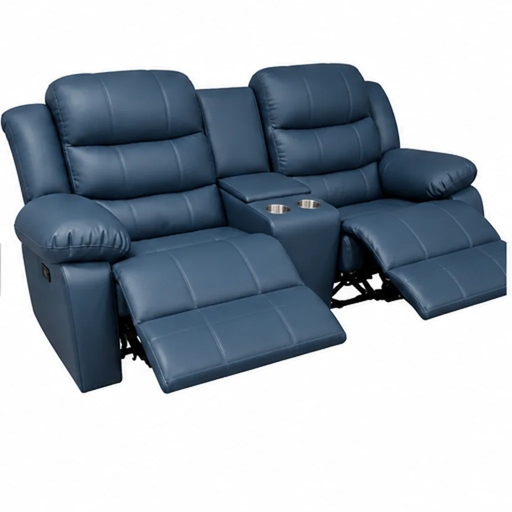 Dark Grey Full Euro Leather 2 Seater Recliner Sofa Couch - Blue AI