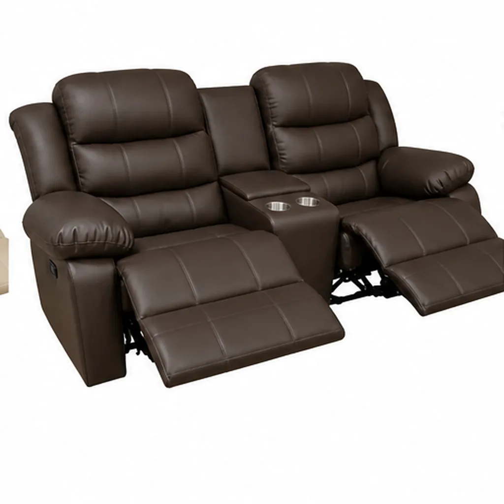 Dark Grey Full Euro Leather 2 Seater Recliner Sofa Couch - Dark Brown AI