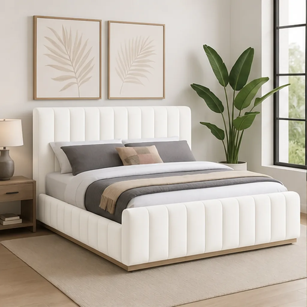 Designer Concepts Denia Velvet Upholstered Sleigh Bed Queen Grey Queen Bed - White AI