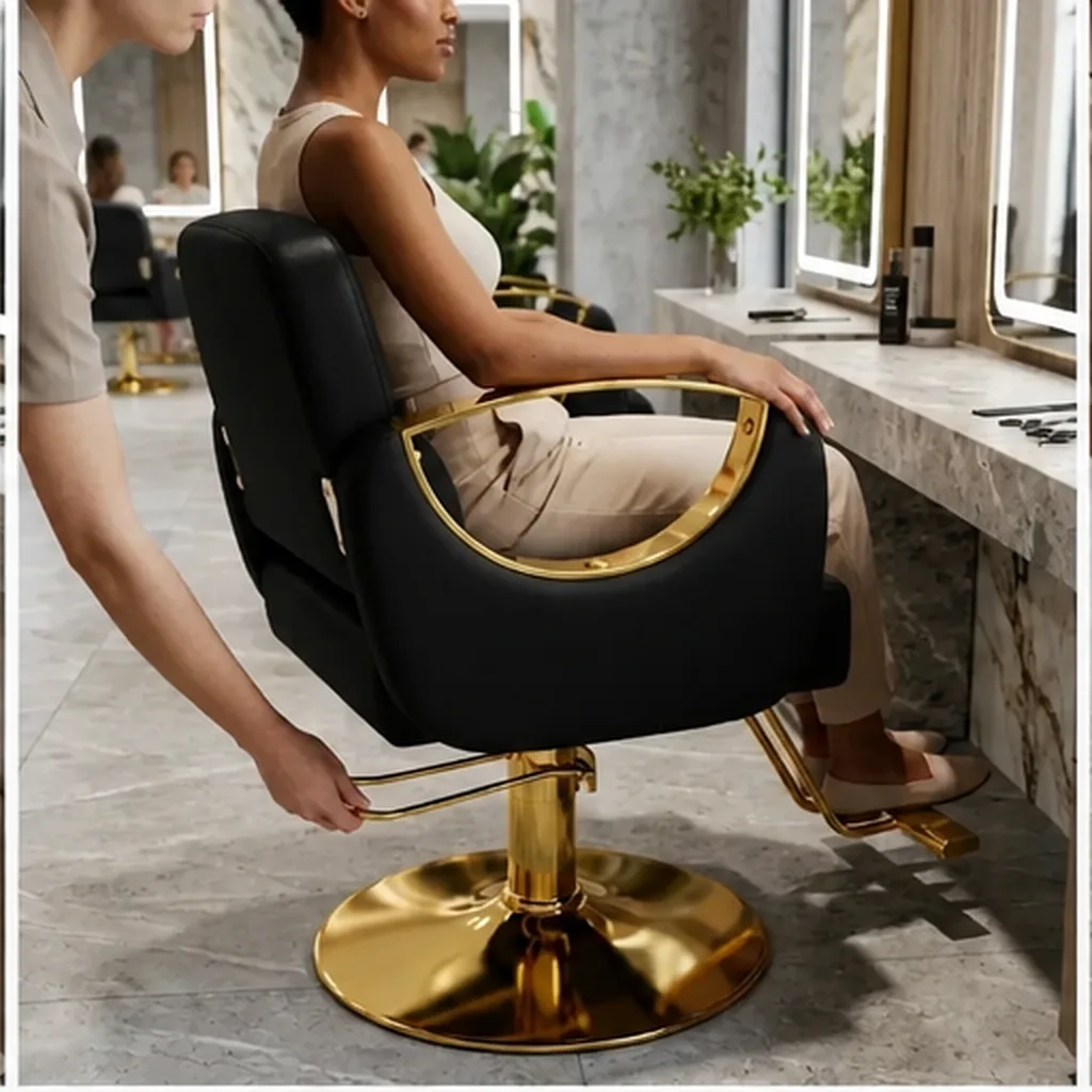 Gold Accent Hairdresser Salon Chair - Black AI