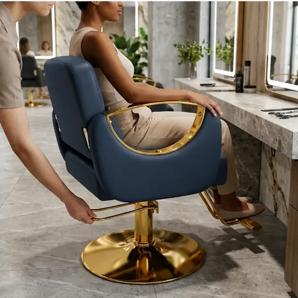 Gold Accent Hairdresser Salon Chair - Blue AI
