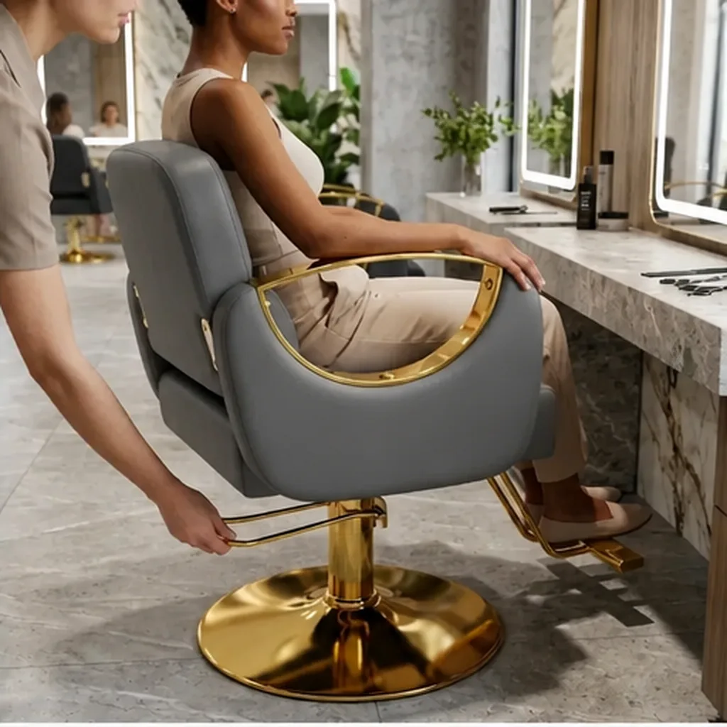 Gold Accent Hairdresser Salon Chair - Grey AI