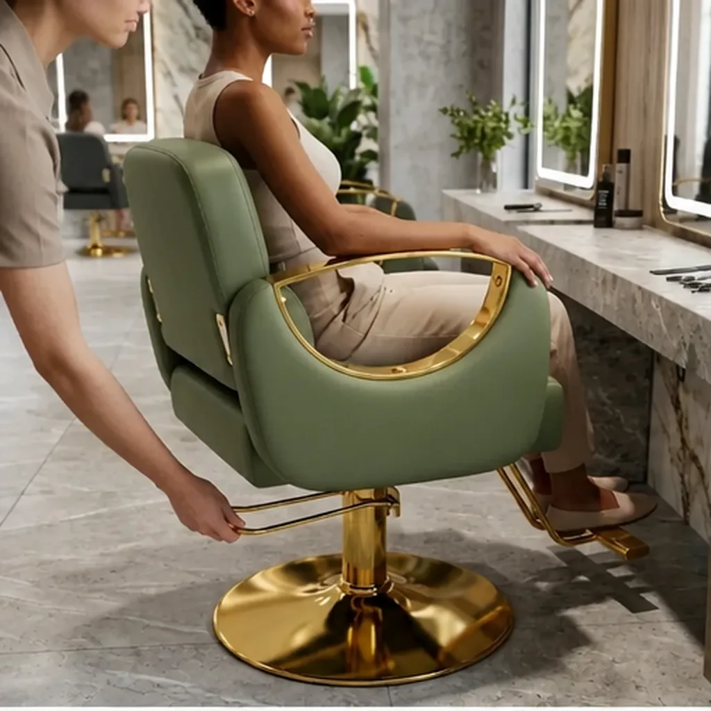 Gold Accent Hairdresser Salon Chair - Sage Green AI